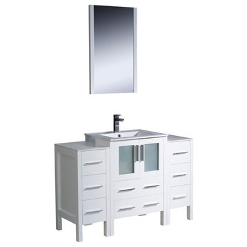 Torino 48" White Modern Bathroom Vanity w/ 2 Side Cabinets & Integrated Sink