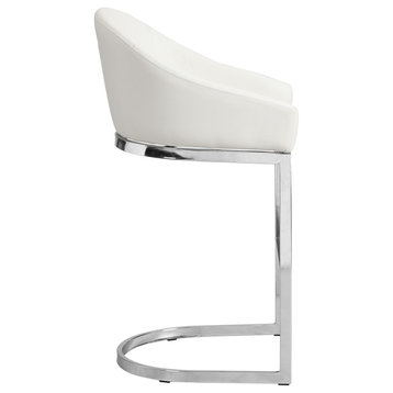 Torano 26" Upholstered Counter Stool, White/Chrome