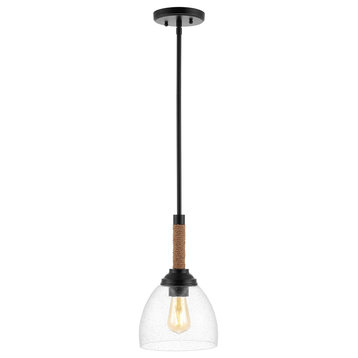 Alys 7.63" Adjustable Rope-Wrap Modern Iron LED Pendant, Black by JONATHAN  Y