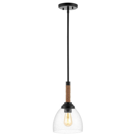 Alys 7.63" Adjustable Rope-Wrap Modern Iron LED Pendant, Black by JONATHAN  Y