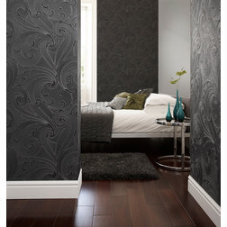 Contemporary Wallpaper Saville Wallpaper, Black, 20"x33'