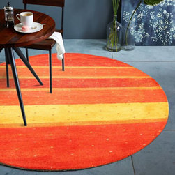 Contemporary Modern Stripes Orange Gold Wool Round Rug - Home Decor