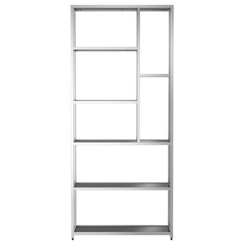 Bowery Hill Contemporary Metal 7-Shelf Bookcase in Chrome Finish