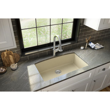 Karran Undermount Quartz Composite 32" Single Bowl Kitchen Sink, Bisque