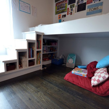 Lofted bed with storage and reading nook