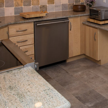 Bright Contemporary Kitchen Remodel | Natural Wood Cabinets & Light Granite