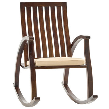 Modern Rocking Chair Wooden Frame With Cushioned Seat, Brown Mahogany