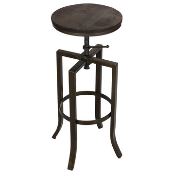 Bare Decor Dartanyan Solid Wood Adjustable Height Counter Stool, Brown 14" Seat