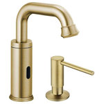 Fontana Showers - Fontana Commercial Brushed Gold Touchless Automatic Sensor Faucet, Manual Soap - Here is a Touchless Volume Sensor faucet in a class of its own. It has Brushed Gold finish which sets your restroom apart from others. The infrared sensors enable totally hands-free operation, effectively preventing the transfer of germs. This Fontana Commercial Brushed Gold Touchless Automatic Sensor Faucet is compatible with all standard US plumbing. The faucet can be used in commercial and residential locations, and is ADA Compliant, and has a 5-year warranty. This cast brass electronic faucet in reducing the transfer of germs by preventing cross-contamination and re-contamination of germs and bacteria by not touching the faucets or handles.