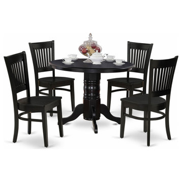 5-Pc Dining Set 4 Dining Chair, Table Seat, Slatted Chair Back Black Finish