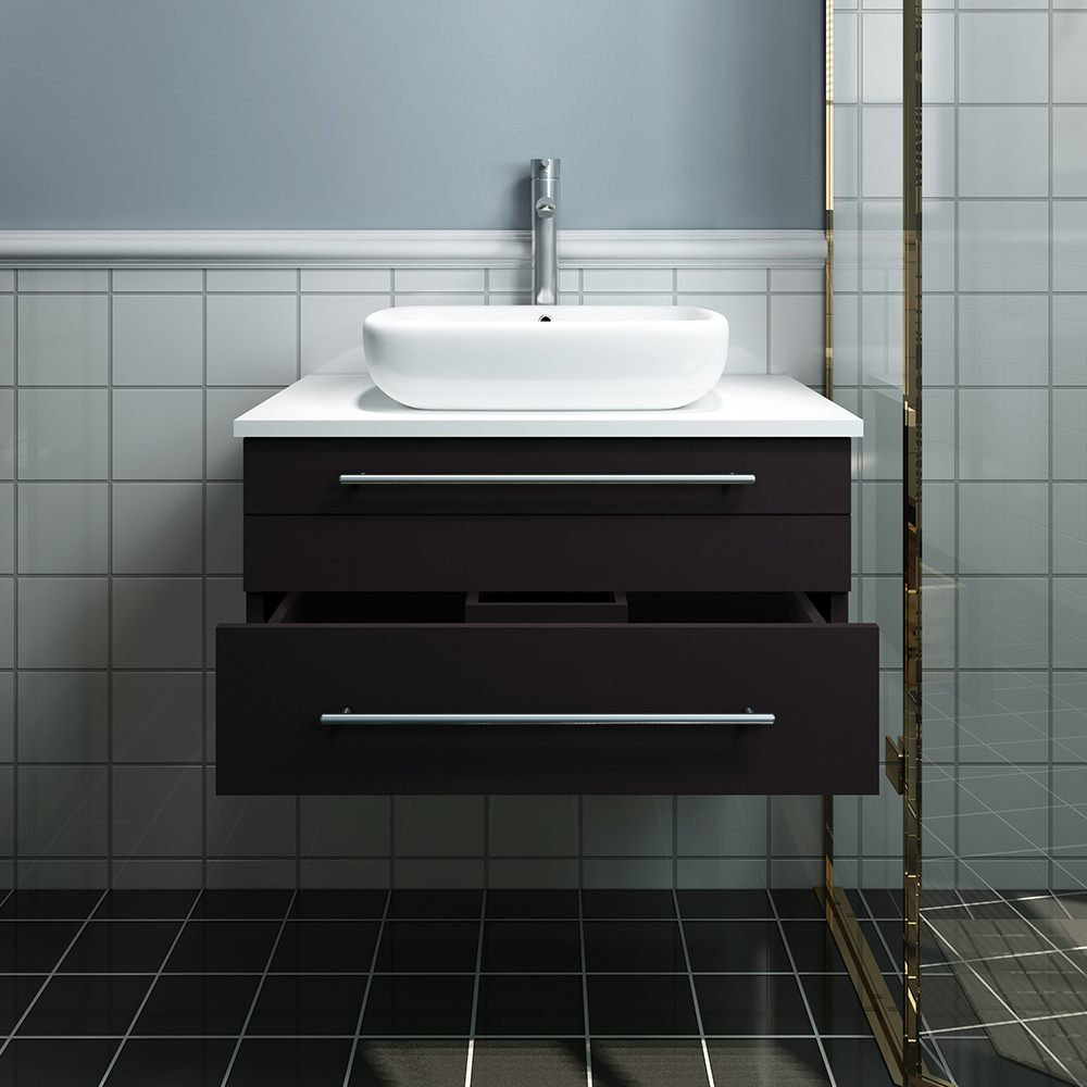 Lucera Wall Hung Bathroom Cabinet With Top & Vessel Sink, 30" - Modern ...
