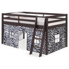 Roxy Twin Wood Junior Loft Bed, Espresso, Blue and Red Bottom Tent, Bed Color: Espresso, Tent: Zebra Pattern