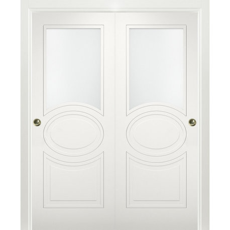 Sliding Closet Glass Bypass Doors / Mela 7012 Matte White / Rails, 84" X 84" ( 2* 42x84)