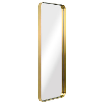 Ultra Stainless Steel Rectangular Wall Mirror, Gold, 18"x48", Brushed