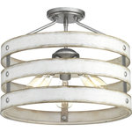 Progress Lighting - Gulliver Semi-Flush/Convertible - Three circular bands wrap together to create an open design for Gulliver. Dual toned frame color combinations of Galvanized with antique white accents. A hand painted wood grained texture complements Rustic and Modern Farmhouse home decor, as well as Urban Industrial and Coastal interior settings. Uses (3) 75-watt medium bulbs (not included).