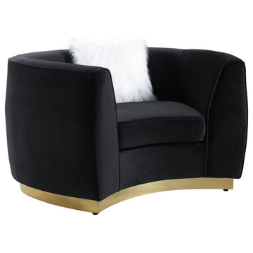 Velvet Chair With Pillow, Black and Gold