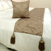 Beige Silk Queen 74"x18" Bed Throws Runner & Pillow Cover - Lattice Balance