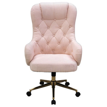 Office Chair, Pink Polyester With Adjustable Gas Lift Seating and Wheels