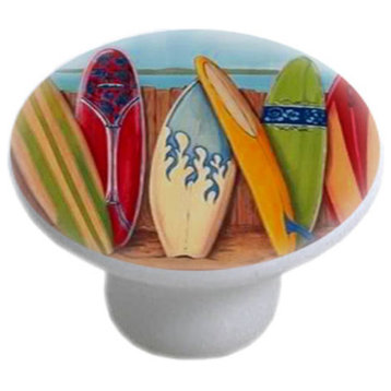 Surfboards Blue Flames Ceramic Cabinet Drawer Knob