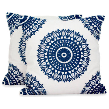 NOVICA Sapphire Blue Mandalas And Cotton Cushion Covers  (Pair)