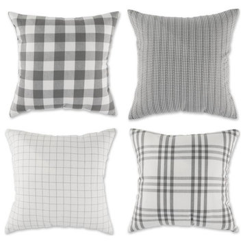 Asst Gray Farmhouse Cotton Pillow Cover 18x18 inch 4 Piece
