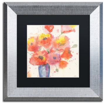 Sheila Golden 'Vase of Poppies 5' Framed Art, Silver Frame, 11"x11", Black Matte