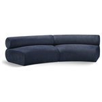 Meridian Furniture - Bale Cream Chenille Fabric Modular Sofa, Navy, 2-Piece, Arc Shaped - Experience the perfect fusion of style and coziness with this Bale navy chenille fabric modular sofa, a standout piece from the Bale collection. A seamless combination of form and function, this sofa offers an inviting place to relax and curl up with a good book. Its luscious soft navy chenille upholstery exudes sophistication and provides unrivaled comfort. The sofa's upholstery has a cross-hatched design for a unique texture, adding to its aesthetic beauty in the living room, study, or lounge.