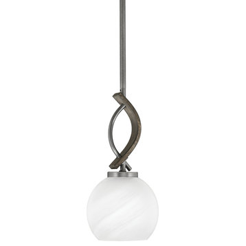 Monterey Mini Pendant Graphite & Painted Distressed Wood-look 5.75" White Marble