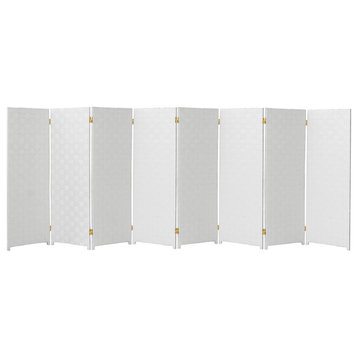 4 ft. Short Woven Fiber Outdoor All Weather Room Divider 8 Panel White