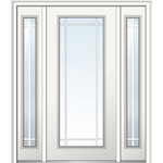 Verona Home Design - Prairie Grilles Fiberglass Full Lite With Sidelite, 68.5" X 81.75", Hand in-Swing: Left - Verona Home Design's fiberglass smooth entry doors are an intricate part of home design. All of our fiberglass smooth front doors are virtually maintenance free and will not warp, rot, dent or split. They have fiberglass reinforced skin with insulated polyurethane cores, that will meet or exceed current energy code standards. Each door comes with a limited lifetime warranty on both the door component and the prehung unit, as well as a 10 year glass lite warranty, and 10 year warranty on the painted finish of the pre-hung door component.