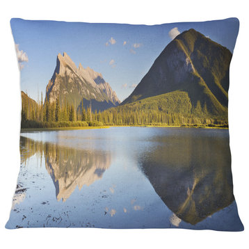 Vermillion Lakes and Mount Rundle Landscape Printed Throw Pillow, 18"x18"