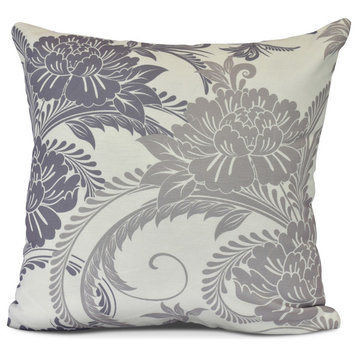 Brocade Floral, Floral Print Outdoor Pillow,Purple,20  x 20 inch