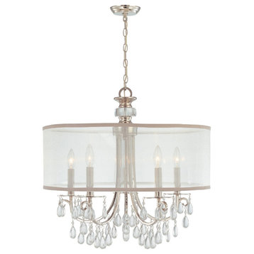 Crystorama 5625-CH 5 Light Chandelier in Polished Chrome with Silk