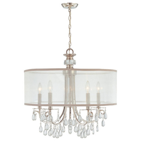 Crystorama 5625-CH 5 Light Chandelier in Polished Chrome with Silk