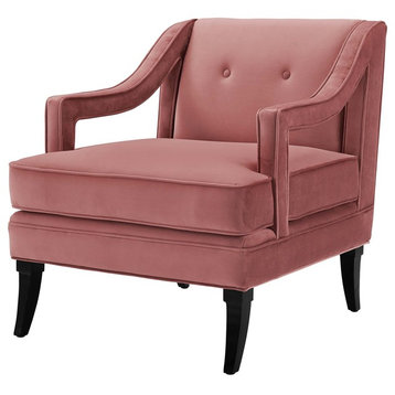 Modern Tufted Armchair Accent Chair, Velvet Rose Red