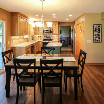 Two Tone Kitchen w/ Eucalyptus Green Island, Beige Quartz Countertops, Wine Bar