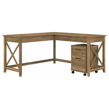 Pemberly Row L Desk with Mobile File Cabinet in Reclaimed Pine - Engineered Wood