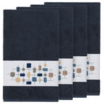 Linum Home Textiles - Khloe 4 Piece Embellished Bath Towel Set - The KHLOE Embellished Towel Collection features a mod geometric grid embroidery on a woven textured border.