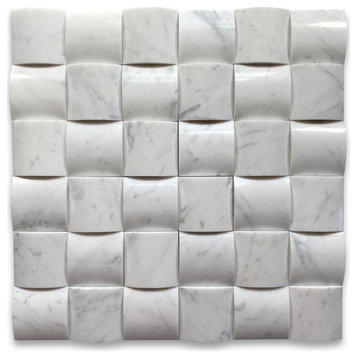 3D Cambered Arched Carrara Marble Venato Carrera Mosaic Tile Polished, 1 sheet
