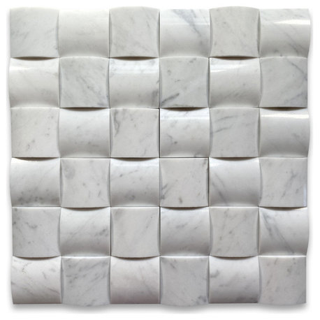 3D Cambered Arched Carrara Marble Venato Carrera Mosaic Tile Polished, 1 sheet