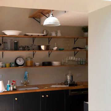 Painted kitchen with oak worktop