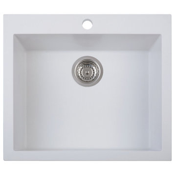 AB2420DI-W White 24" Drop-In Single Bowl Granite Composite Kitchen Sink