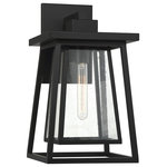 Savoy House - Denver 1-Light Outdoor Wall Lantern, Matte Black - Boost your curb appeal and create a great first impression with the Craftsman-inspired style of the Savoy House Denver 1-light outdoor wall lantern. Clear seedy glass and a matte black finish make Denver a great choice for lighting up today's fashionable homes. This fixture is 18" in height, 10" in width and extends 11" from the wall. It uses one standard size bulb with a max of 60 watts. Wet area rated.