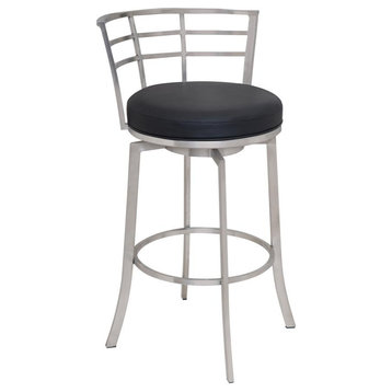 Viper 26 Barstool in Brushed Stainless Steel finish with Black Pu upholstery