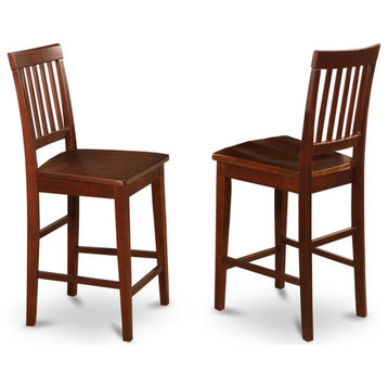 East West Furniture Vernon 11" Wood Counter Stools in Mahogany (Set of 2)