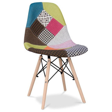 Maklaine 17.5 inches Cotton and Wood Dining Chair in Multi-Color