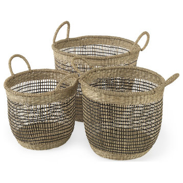 Set of Three Light Brown Storage Baskets