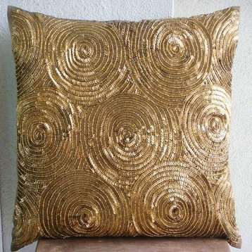 Spiral Gold Euro Shams Covers, Art Silk 26"x26" Euro Pillow Cases, Golden Touch