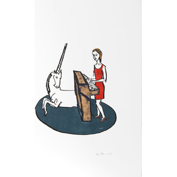 Stephan Balkenhol "Lady and the Unicorn, Hearing" Woodcut