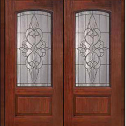Prehung Double Door 80 Fiberglass Courtlandt 1 Panel Arch Lite Glass - Front Doors